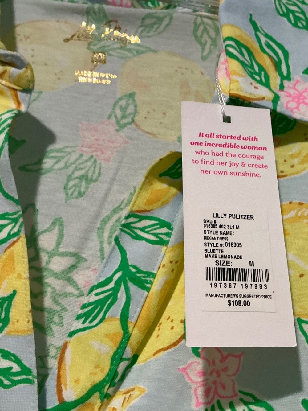 NWT Lilly Pulitzer RIEGAN DRESS, BLUETTE MAKE LEMONADE size:Medium - Picture 6 of 6